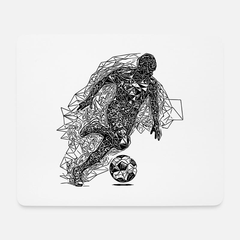 Geometrischer Fussballspieler rennt mit Ball - Mousepad (Querformat) - Weiß