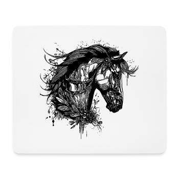 Eleganter Hengst mit Mähne in Blumen Tattoo - Mousepad (Querformat) - Weiß - Vorne
