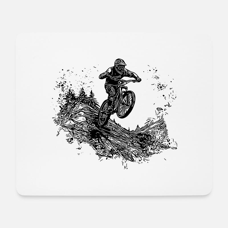 Radfahrer Mountainbiker Berg Abfahrt Sprung - Mousepad (Querformat) - Weiß