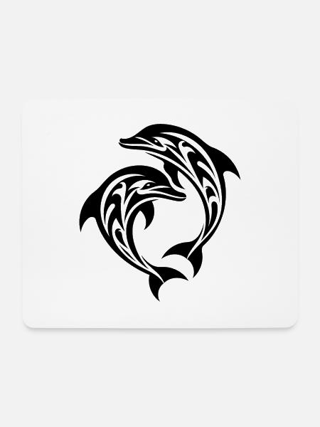 Tribal Tattoo Delfine Springende Tümmler - Mousepad (Querformat) - Weiß