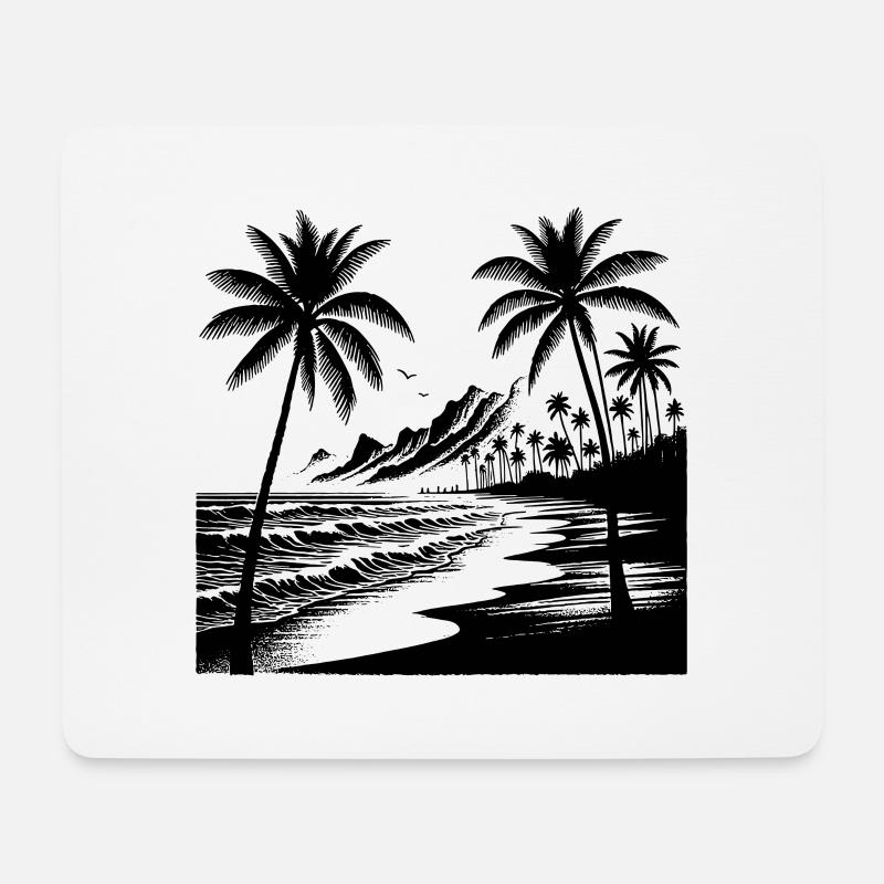 Vulkan Küste mit Palmen Strand und Meer - Mousepad (Querformat) - Weiß