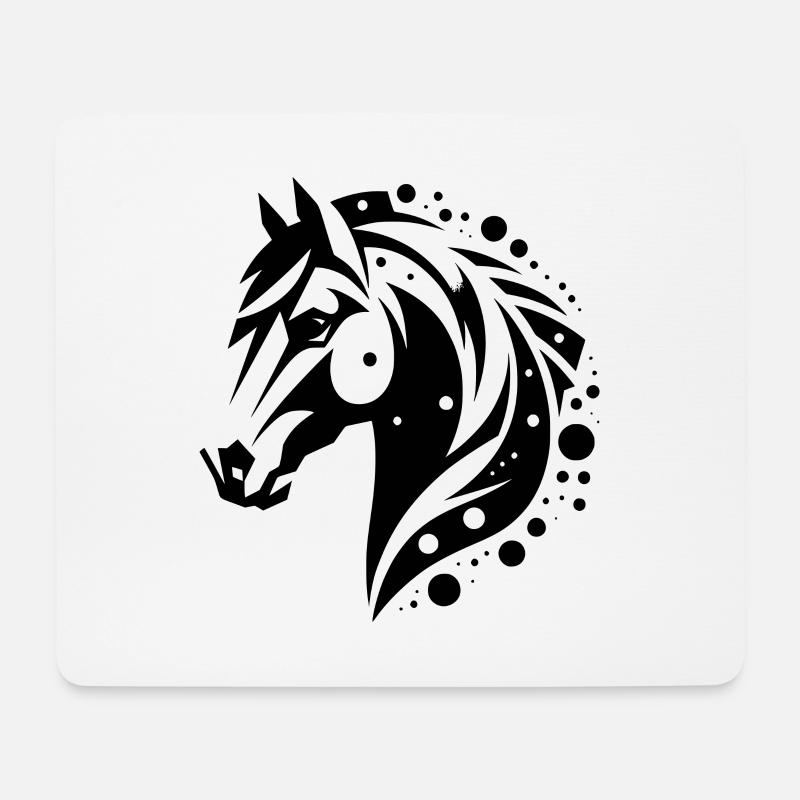 Pferdekopf Vintage Tribal Porträt Pony Tattoo - Mousepad (Querformat) - Weiß
