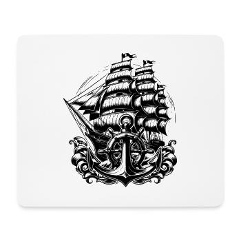 Anker Steuerrad Segelschiff im schwerer See - Mousepad (Querformat) - Weiß - Vorne