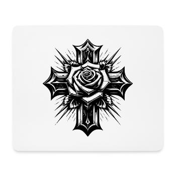 Croix vintage avec rose et feuilles - Tapis de souris (format paysage) - blanc - Devant