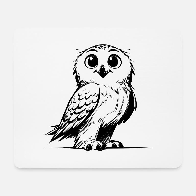 Lächelnde Schnee-Eule Kinder Zeichnung Skizze - Mousepad (Querformat) - Weiß