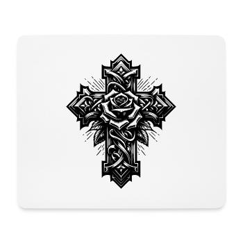 Geometrisches Kreuz mit Rose und Blätter - Mousepad (Querformat) - Weiß - Vorne