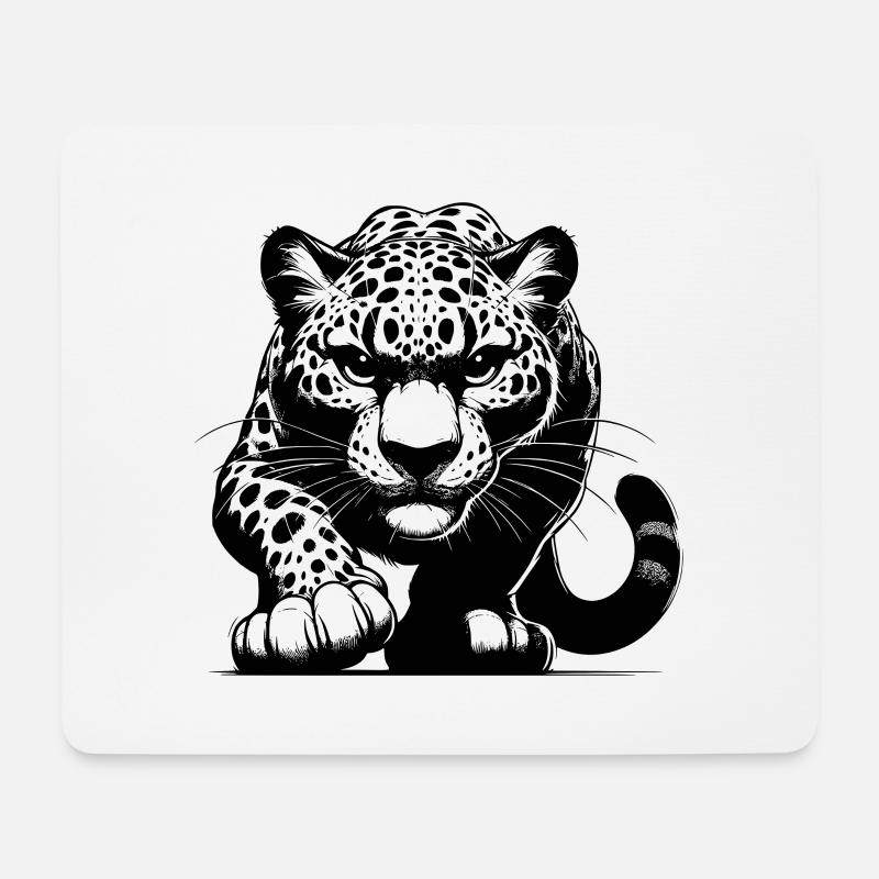 Wilder Leopard auf der Jagt Grimmige Raubkatze - Mousepad (Querformat) - Weiß
