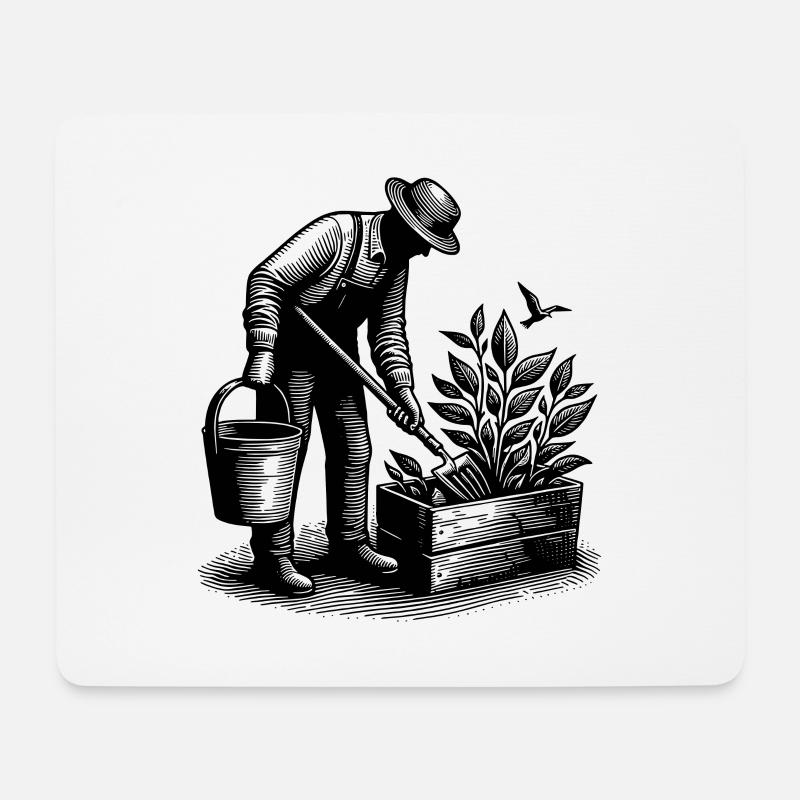 Hobbygärtner bei Gartenarbeit - Mousepad (Querformat) - Weiß