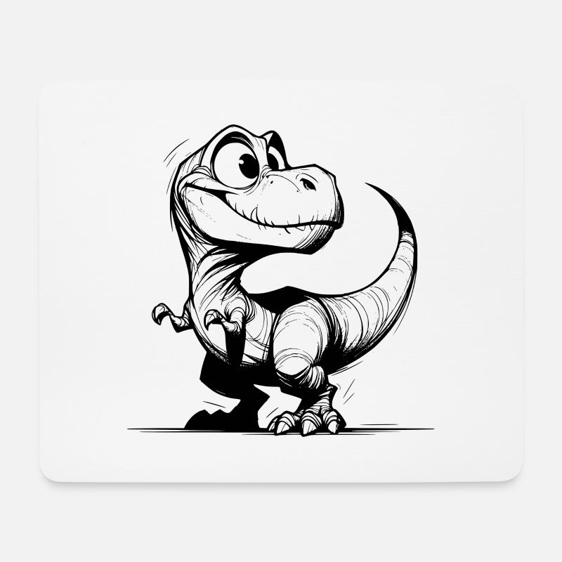 Freundlich lächelnder T-Rex Dino Zeichnung - Mousepad (Querformat) - Weiß