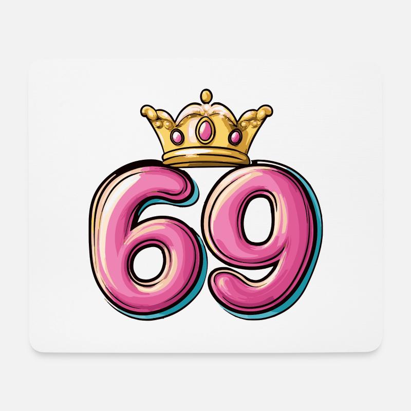 69 Zahl Krone - Mousepad (Querformat) - Weiß