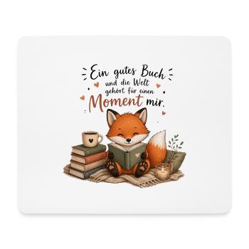 Moment mit Buch: Fuchs genießt Lesen - Mousepad (Querformat) - Weiß - Vorne