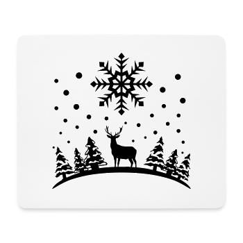 Hiver - Cerf, forêt et neige - Tapis de souris (format paysage) - blanc - Devant