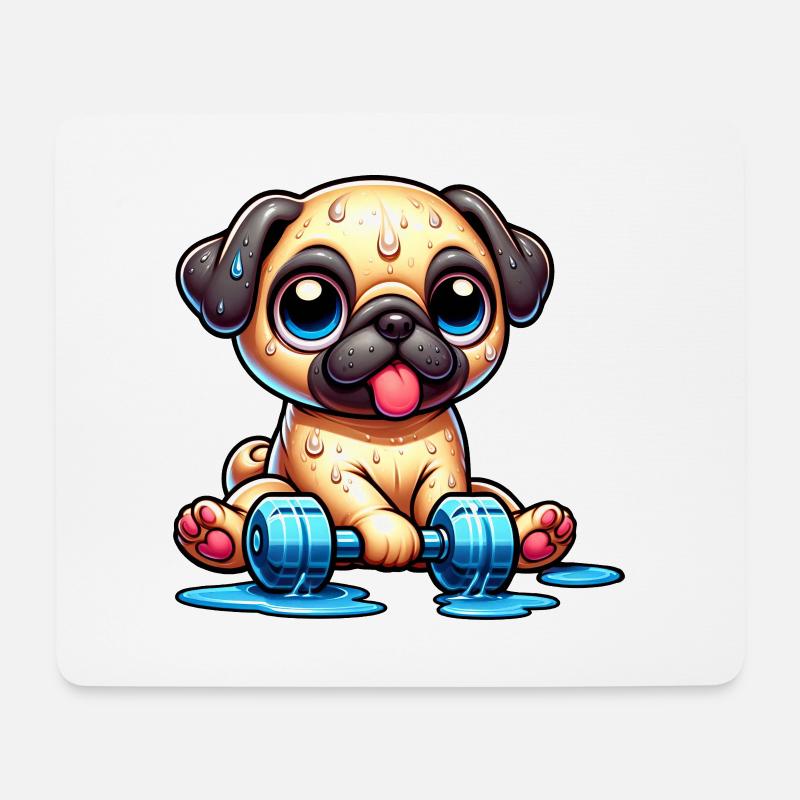 Lustiger Mops Cartoon Fitness Workout - Mousepad (Querformat) - Weiß