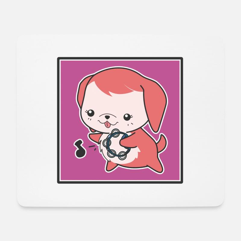Kleiner Hund mit Tamburin - Mousepad (Querformat) - Weiß