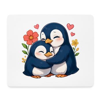 Kuschel-Pinguine im Blumenmeer - Mousepad (Querformat) - Weiß - Vorne