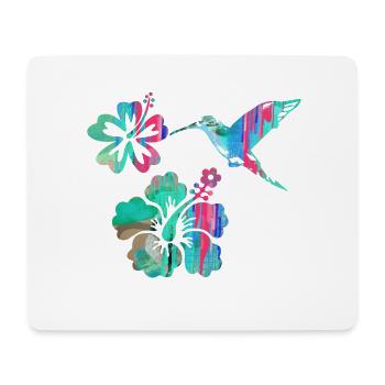 hummingbird,watercolor,flowers, hibiscus,floral,bird - Mouse Pad (horizontal) - white - Front