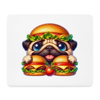 Lustiger Mops mit Burger Fast Food - Mousepad (Querformat) - Weiß - Vorne