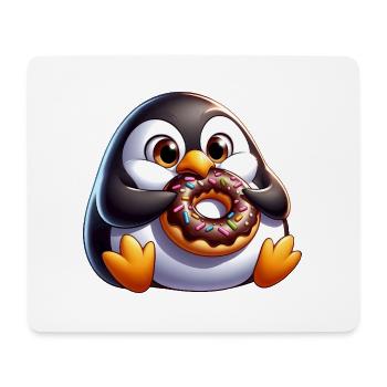 Mignon pingouin potelé avec beignet dessin animé - Tapis de souris (format paysage) - blanc - Devant
