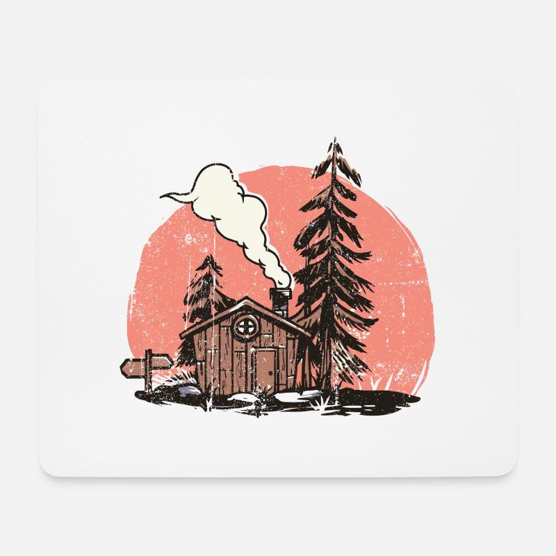 Cozy Forest Cabin Illustration - Mouse Pad (horizontal) - white