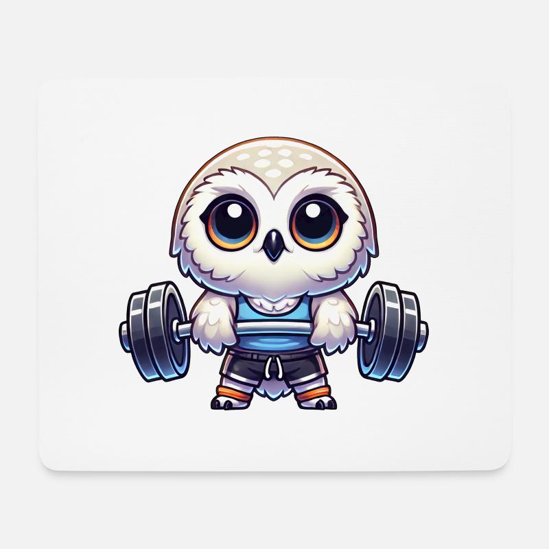 Eule Schnee Eule Fitness Workout Langhantel - Mousepad (Querformat) - Weiß