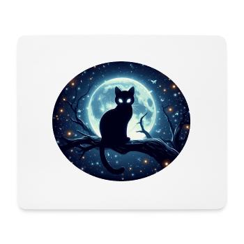 Chat assis sur une branche à la pleine lune - Tapis de souris (format paysage) - blanc - Devant