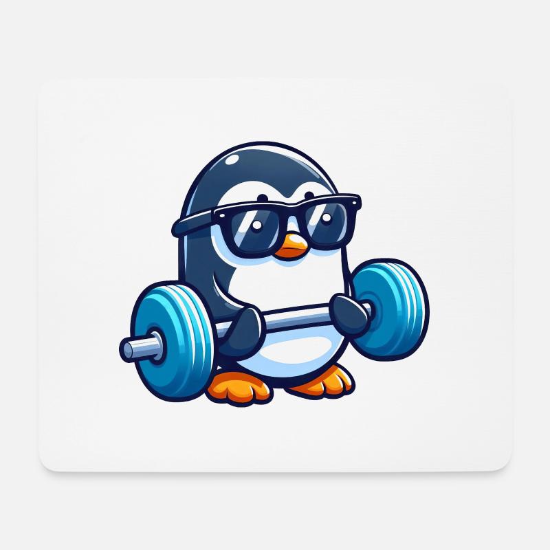Süßer Pinguin Langhantel Fitness Cartoon - Mousepad (Querformat) - Weiß