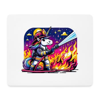Lustiges Einhorn als Feuerwehrmann - Mousepad (Querformat) - Weiß - Vorne
