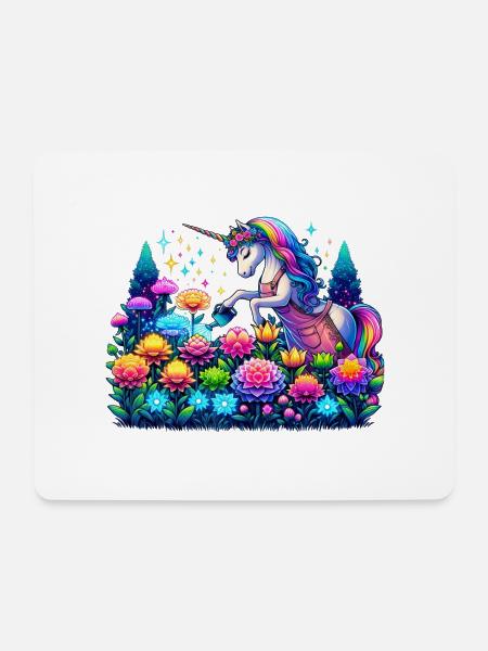 Einhorn-Gärtnerin im magischen Garten - Mousepad (Querformat) - Weiß