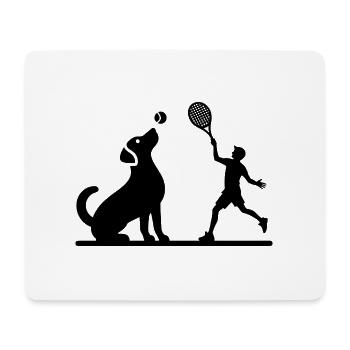 Hund und Herrchen Tennis Freunde Silhouette - Mousepad (Querformat) - Weiß - Vorne