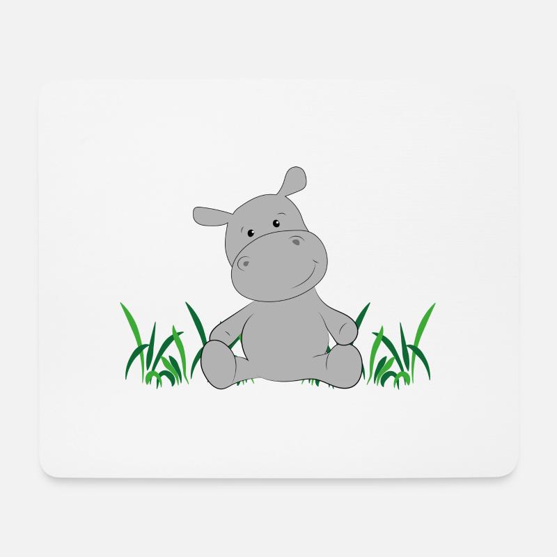 Hippopotame sur Prairie - Tapis de souris (format paysage) - blanc
