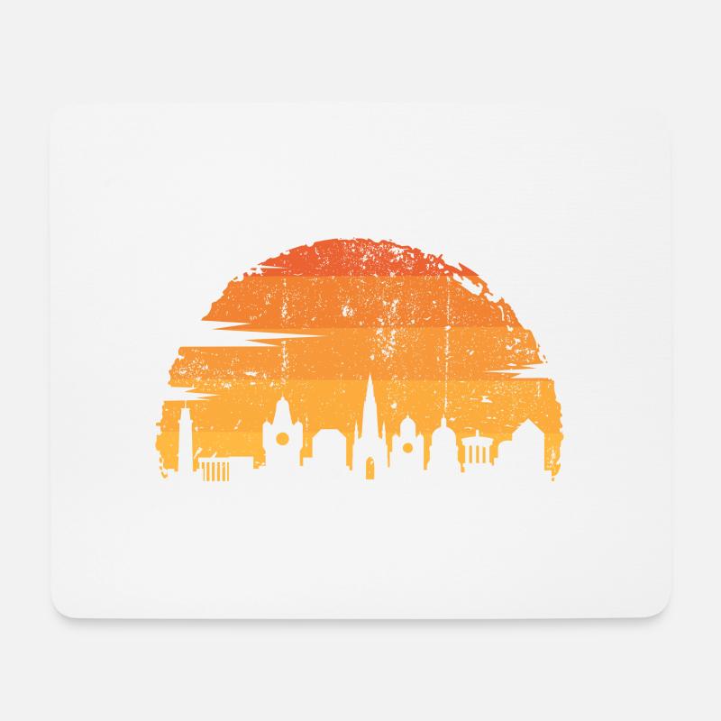Golden Sunset Cityscape Silhouette - Mouse Pad (horizontal) - white