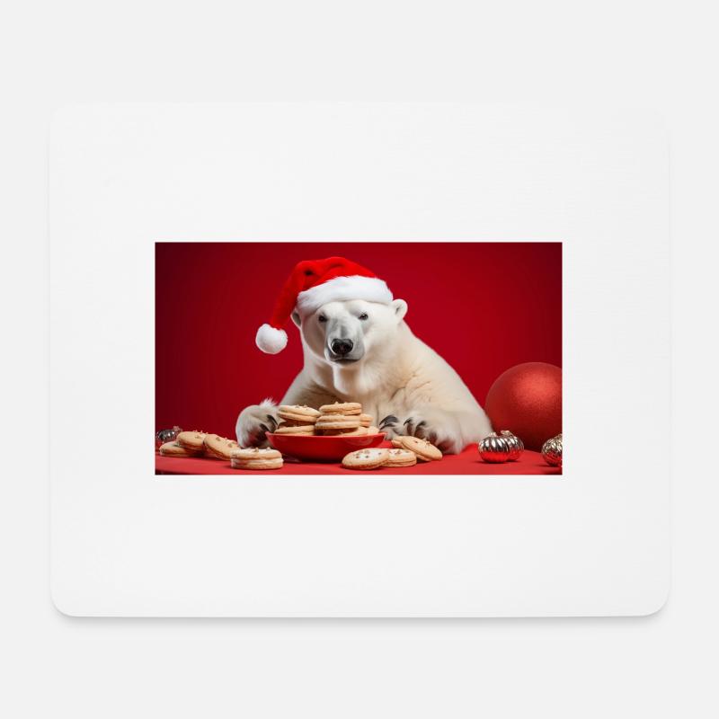 Lustiger Weihnachts Polarbär mit Weihnachtsmütze - Mousepad (Querformat) - Weiß