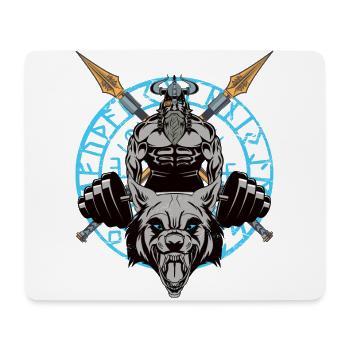 Allvater Odin beim Gewichtheben mit Fenrir Wolf - Mousepad (Querformat) - Weiß - Vorne