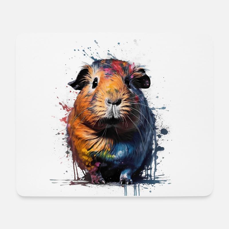 Guinea pig in watercolor with a colorful paint - Mousepad (Querformat) - Weiß