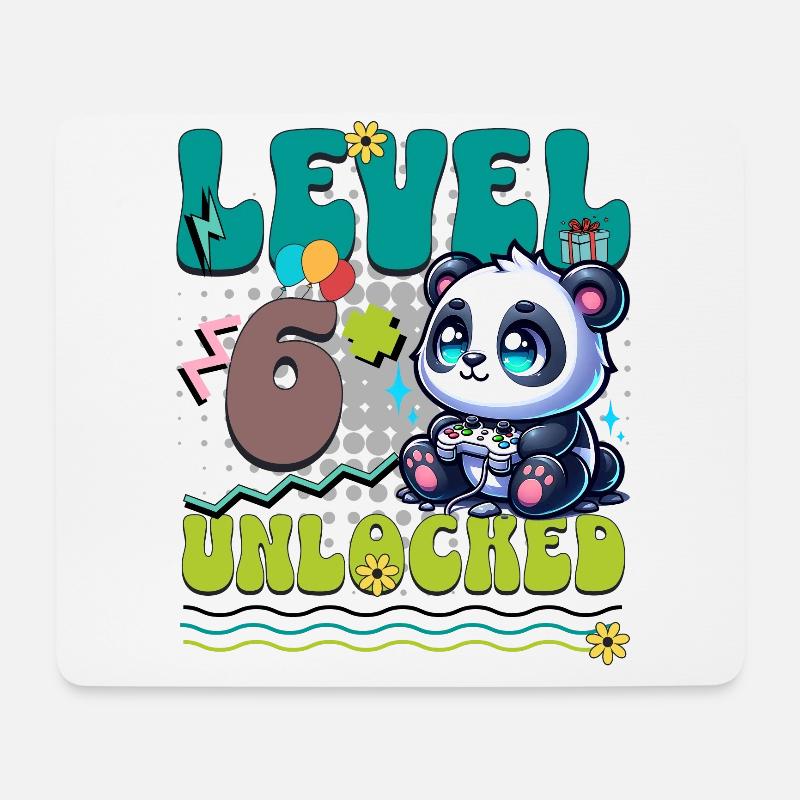 6th Birthday Level Unlocked Gaming Panda - Mouse Pad (horizontal) - white