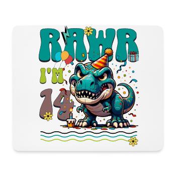 14ème anniversaire Rawr T Rex Dinosaure - Tapis de souris (format paysage) - blanc - Devant