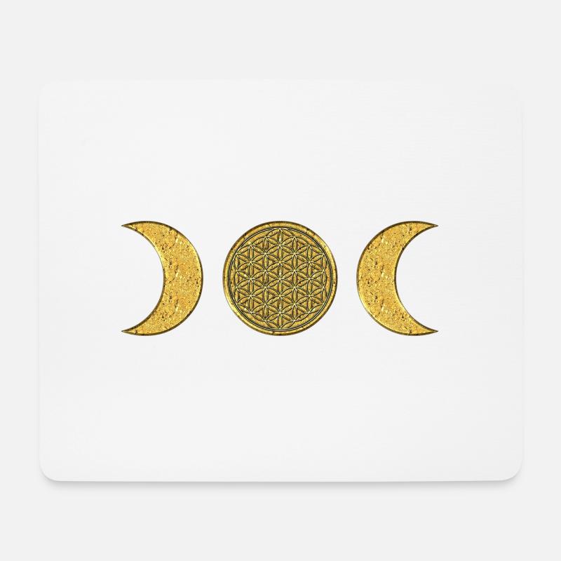 Mond - Blume des Lebens - gold - Mousepad (Querformat) - Weiß