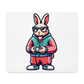 Lapin de Pâques Gamer pour les nerds et les joueurs - Tapis de souris (format paysage) - blanc - Devant