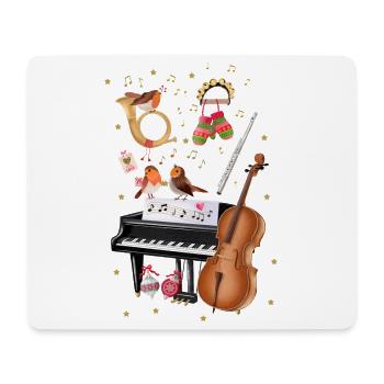 Weihnachten mit Rotkehlchen und Musik - Mousepad (Querformat) - Weiß - Vorne