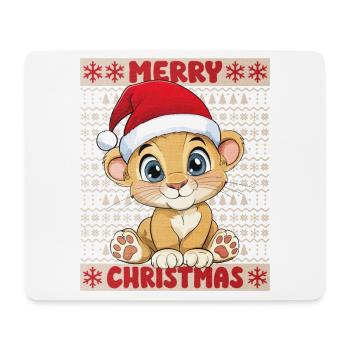 Lion Moche Noël Noël Mignon Mignon - Tapis de souris (format paysage) - blanc - Devant