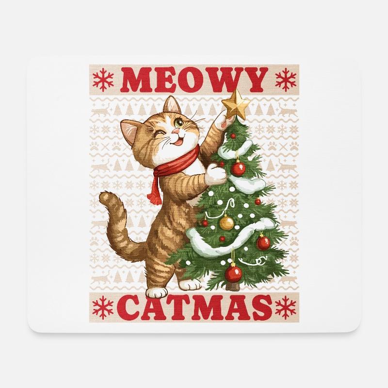 Katze Weihnachtsbaum Weihnachten Xmas Süß Lustig - Mousepad (Querformat) - Weiß