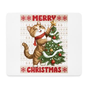 Katze Weihnachtsbaum Weihnachten Xmas Süß Lustig - Mousepad (Querformat) - Weiß - Vorne