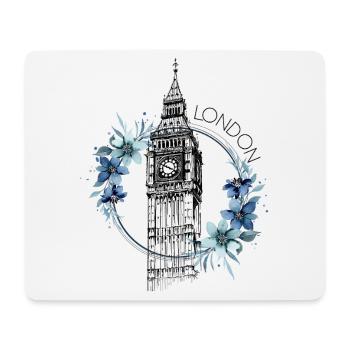 Londres Big Ben Angleterre Floral Line Art - Tapis de souris (format paysage) - blanc - Devant