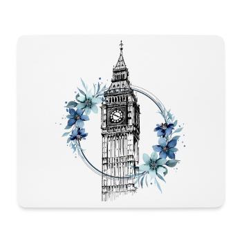 Londres Big Ben Angleterre Floral Line Art - Tapis de souris (format paysage) - blanc - Devant
