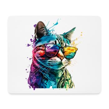 Cat Sunglasses Cool Splash Colorful Colorful - Mouse Pad (horizontal) - white - Front