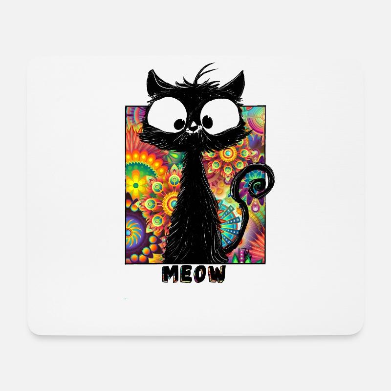 Katzen Shirt Schwarze Katze Bunt Psychedelisch - Mousepad (Querformat) - Weiß