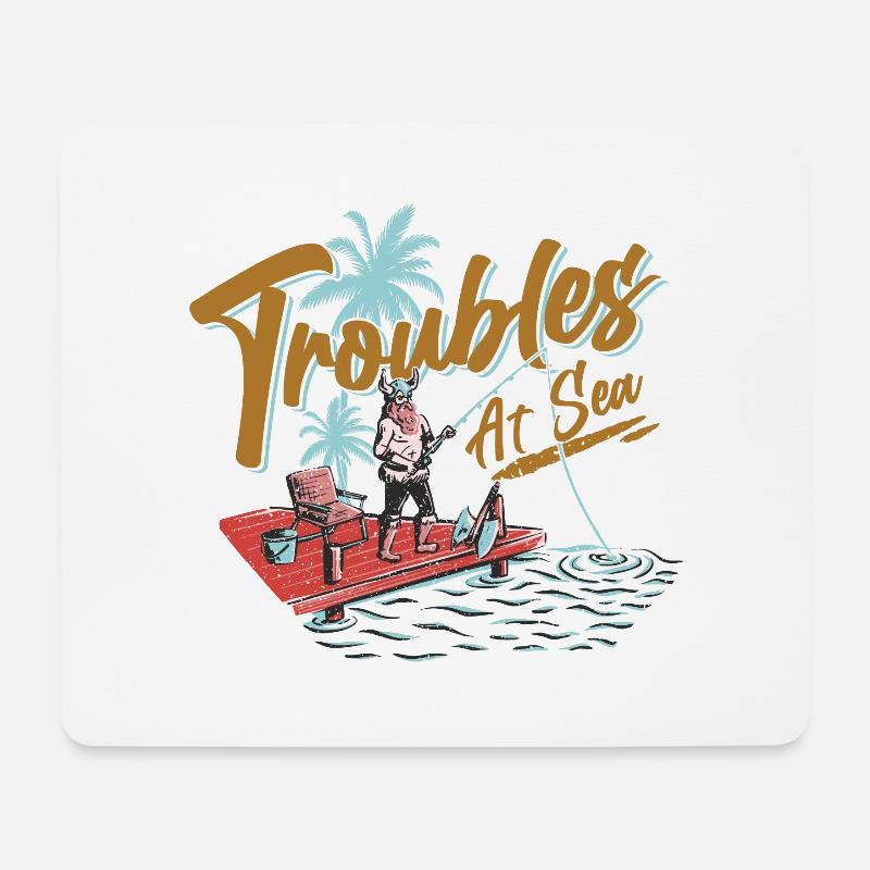 Troubles At Sea - Fishing - Norseman - Funny - Mousepad (Querformat) - Weiß