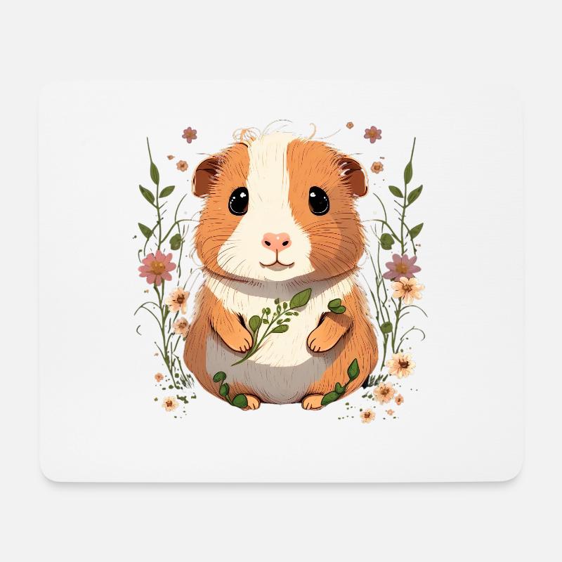 Meerschweinchen mit Blumen - Mousepad (Querformat) - Weiß