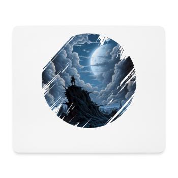Einsamer Krieger Berg Mond Nacht Vollmond - Mousepad (Querformat) - Weiß - Vorne