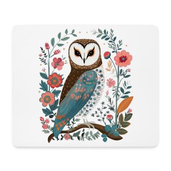 Niedliche Eule Vogel Federn Blumen Muster - Mousepad (Querformat) - Weiß - Vorne
